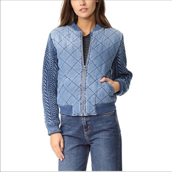 Anthropologie Cloth & Stone Quilted Chambray Bomber Jacket Small - Picture 2 of 10